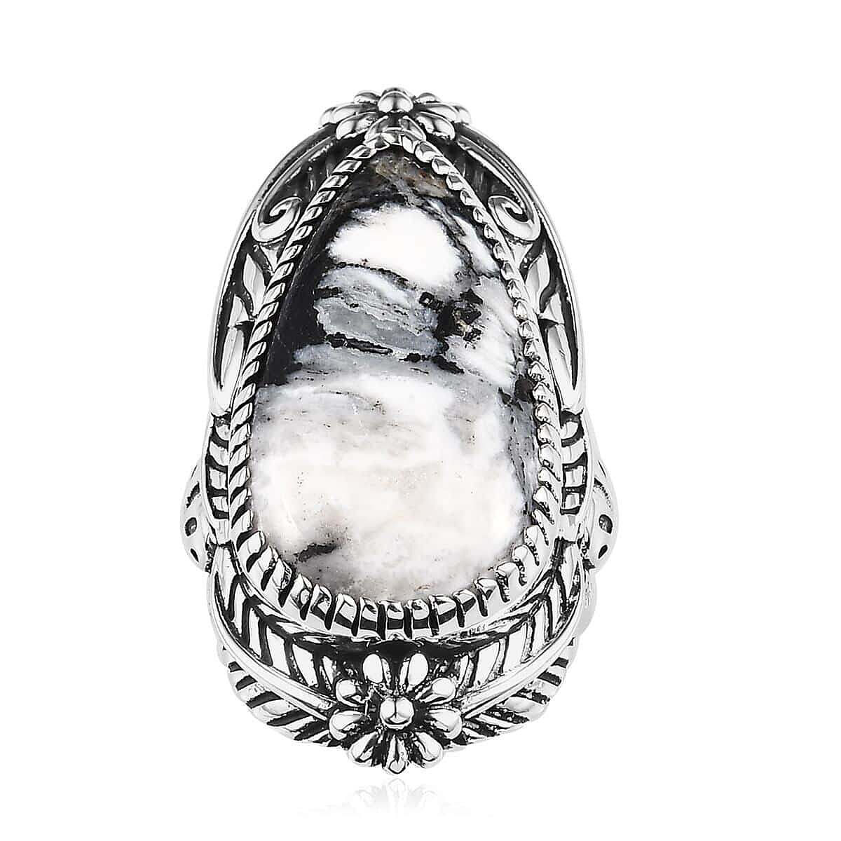 One Time Only Artisan Crafted White Buffalo Solitaire Ring in Sterling Silver (Size 10.0) 23.25 ctw