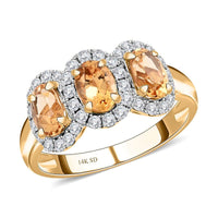 Modani 14K Yellow Gold Imperial Topaz and I2-I3 Diamond Triple Halo Ring 2.10 ctw (Del. in 10-12 Days)