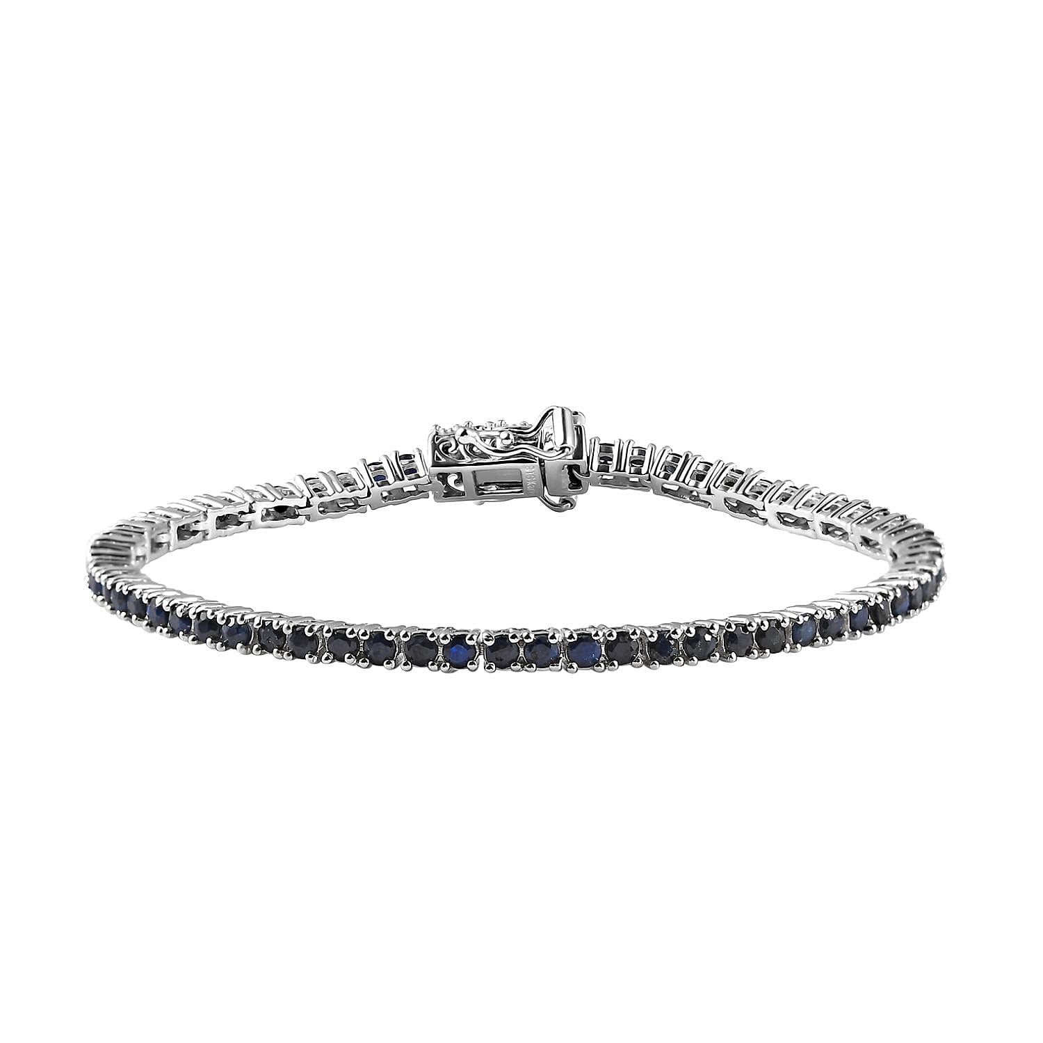 Doorbuster Karis Blue Sapphire Tennis Bracelet in Platinum Bond (7.25 In) 7.85 ctw