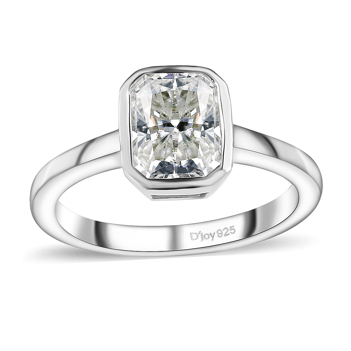 Moissanite (Oct 8x6mm) Solitaire Ring in Platinum Over Sterling Silver (Size 6.0) 1.50 ctw