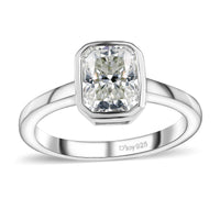 Moissanite (Oct 8x6mm) Solitaire Ring in Platinum Over Sterling Silver (Size 6.0) 1.50 ctw