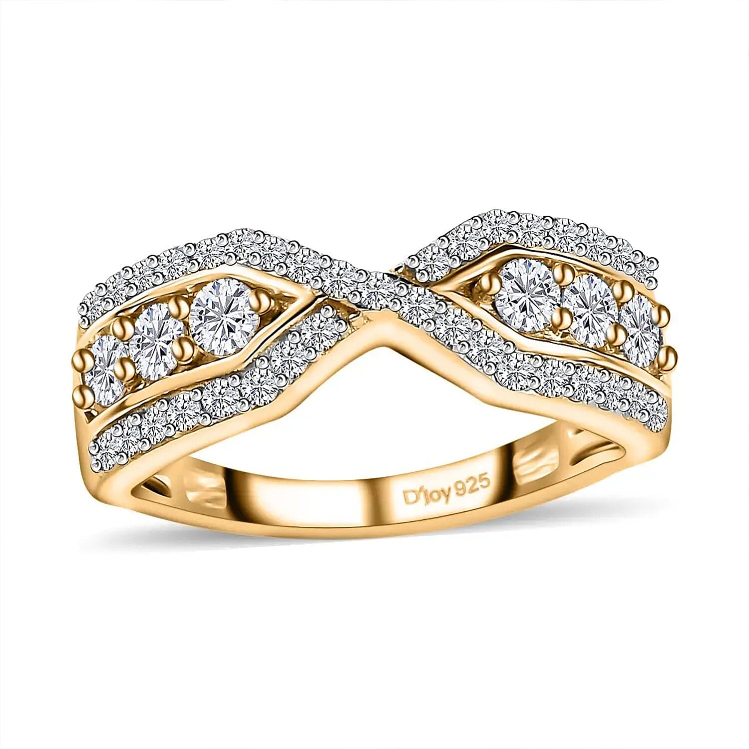 Moissanite Wishbone Ring in Vermeil YG Over Sterling Silver (Size 6.0) 0.75 ctw