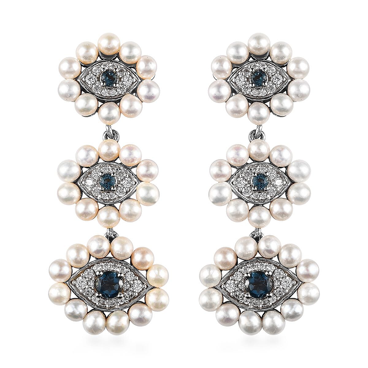 London Blue Topaz, Multi Gemstone Evil Eye Protector Earrings in Platinum Over Sterling Silver 2.00 ctw