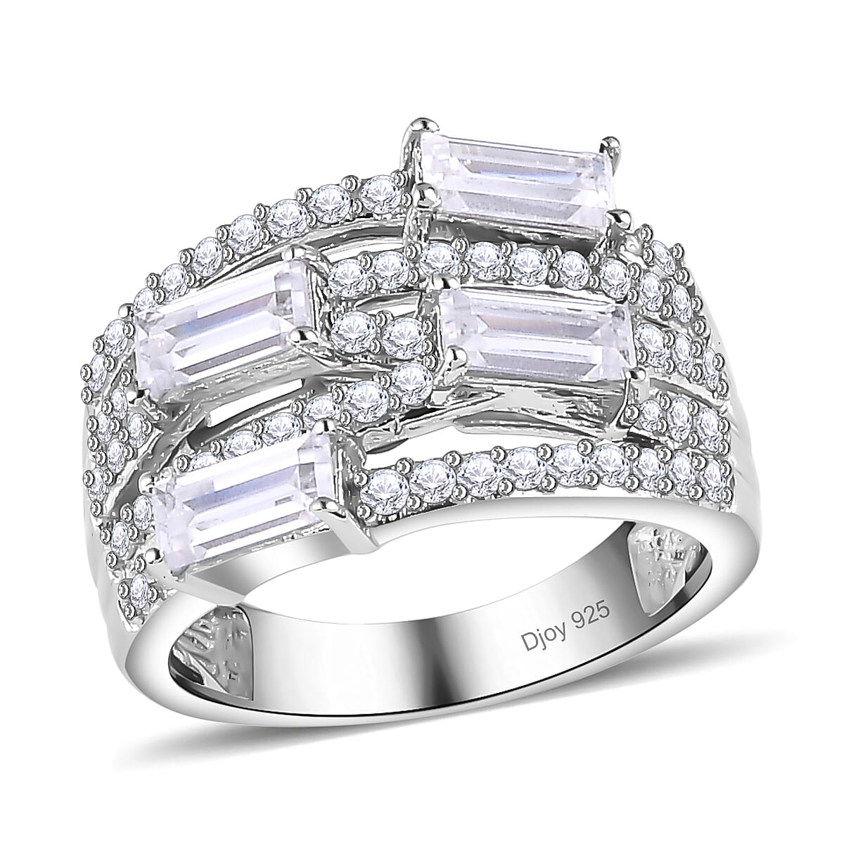Moissanite Step Cascade Ring in Sterling Silver