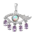 Ethiopian Welo Opal and Multi Gemstone Evil Eye Protector Pendant in Platinum Over Sterling Silver 1.75 ctw - Sticky add to cart bar