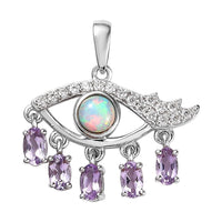 Ethiopian Welo Opal and Multi Gemstone Evil Eye Protector Pendant in Platinum Over Sterling Silver 1.75 ctw