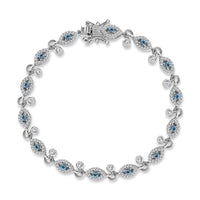 Blue Topaz and White Zircon Bracelet in Platinum Over Sterling Silver (7.25 In) 3.70 ctw