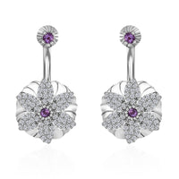 Rose De France Amethyst and White Zircon Floral Earrings in Platinum Over Sterling Silver 1.15 ctw