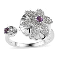 Rose De France Amethyst and White Zircon Floral Open Band Ring in Platinum Over Sterling Silver 0.60 ctw - Sticky add to cart bar