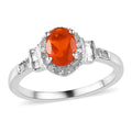 Mexican Fire Opal and Diamond Halo Ring in Platinum Over Sterling Silver 0.75 ctw - Sticky add to cart bar