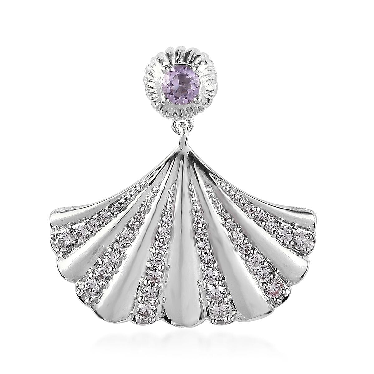 Rose De France Amethyst, White Zircon Shell Pendant in Vermeil YG Over Sterling Silver 0.65 ctw