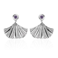 Rose De France Amethyst and White Zircon Seashell Statement Earrings in Platinum Over Sterling Silver 1.35 ctw