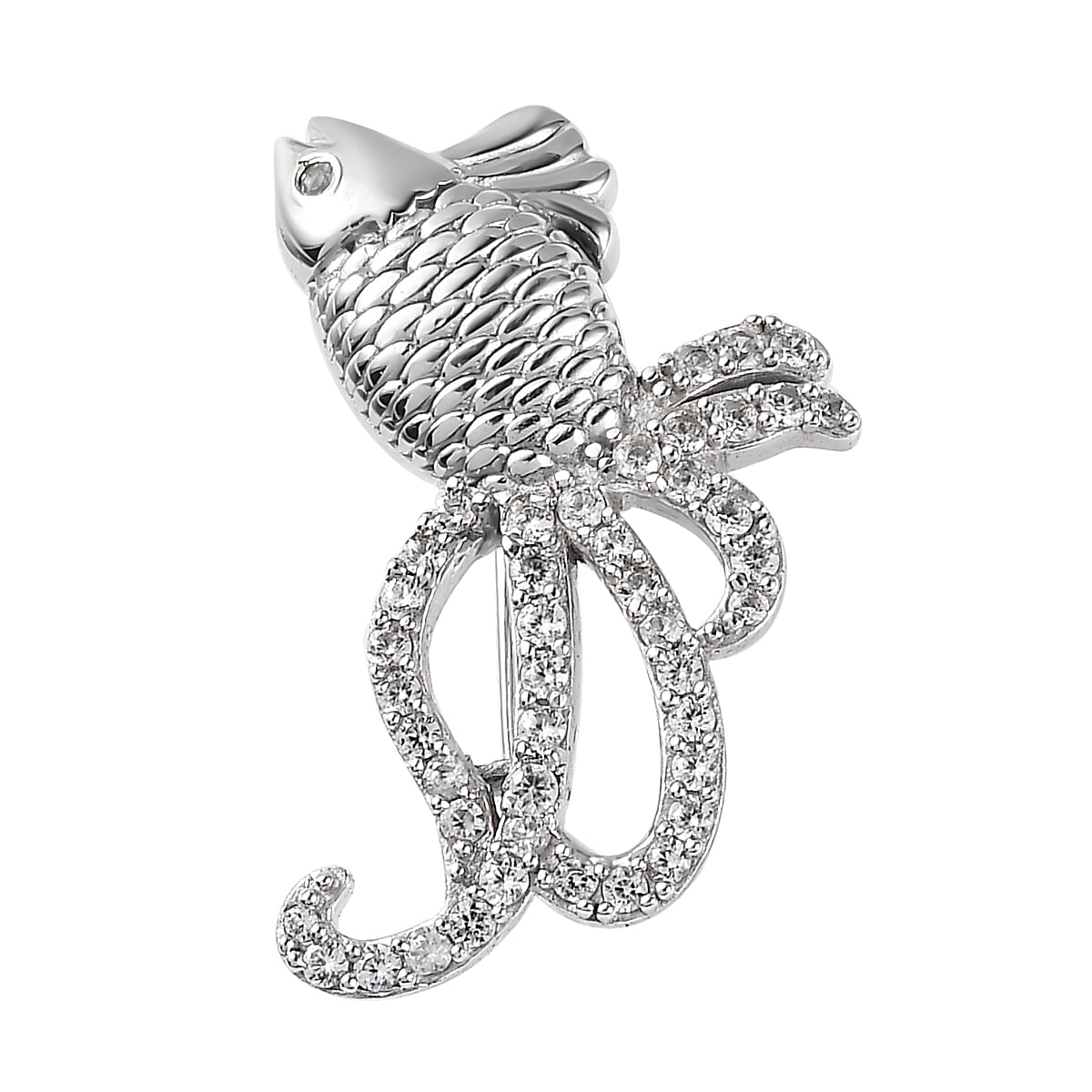 White Zircon and Blue Topaz Brooch in Platinum Over Sterling Silver 0.80 ctw