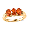 Mexican Fire Opal and Diamond 3 Stone Ring in Vermeil Yellow Gold Over Sterling Silver 1.00 ctw - Sticky add to cart bar