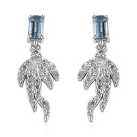 Blue Topaz and White Zircon Earrings in Platinum Over Sterling Silver 1.35 ctw