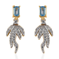 Blue Topaz and White Zircon Earrings in Platinum Over Sterling Silver 1.35 ctw