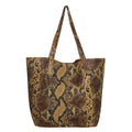 Black and Yellow Snake Foil Print 100% Genuine Leather Tote Bag (14.56"x 3.74" x 8.66") - Sticky add to cart bar