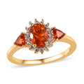 Mexican Fire Opal and White Zircon Floral Ring in Vermeil Yellow Gold Over Sterling Silver 0.90 ctw - Sticky add to cart bar