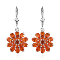 Mexican Fire Opal Lever Back Floral Earrings in Platinum Over Sterling Silver 2.90 ctw