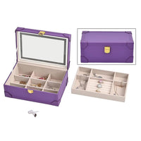 Purple Faux Leather USB Rechargeable Jewelry Box with LED Touch Mirror (9.60"x6.50"x3.93")