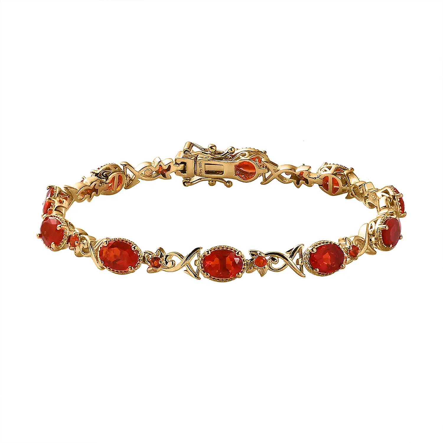 Mexican Fire Opal Bracelet in Vermeil Yellow Gold Over Sterling Silver (6.50 In) 5.25 ctw