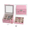 Pink Faux Leather USB Rechargeable 2 Layer Jewelry Box with LED Touch Mirror - Sticky add to cart bar