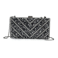 One Time Only Black Sparkling Clutch Bag (8.5"x1.8"x4.5") with Chain Strap