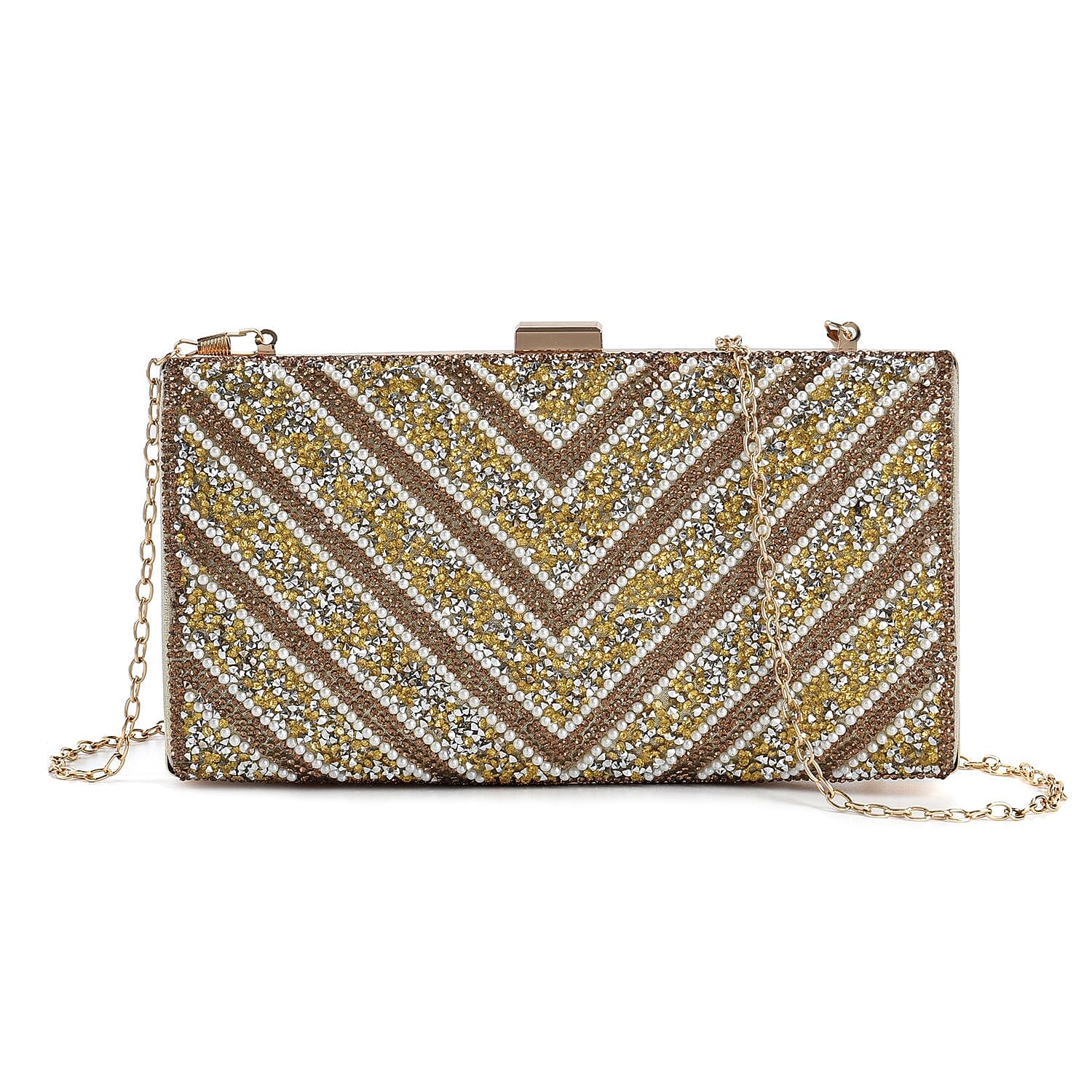 One Time Only Black Sparkling Clutch Bag (8.5"x1.8"x4.5") with Chain Strap