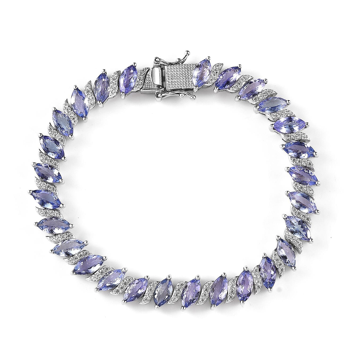 Tanzanite and White Zircon Bracelet in Platinum Over Sterling Silver (7.25 In) 14.50 ctw