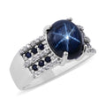 Blue Star Sapphire (DF) and Multi Gemstone Ring in Platinum Over Sterling Silver 5.10 ctw - Sticky add to cart bar