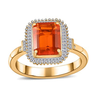 Luxoro 10K Yellow Gold AAA Mexican Fire Opal and G-H I3 Diamond Halo Ring 1.90 ctw