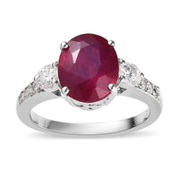 Premium Niassa Ruby (FF), Moissanite Ring in Platinum Over Sterling Silver (Size 6.0) 4.20 ctw