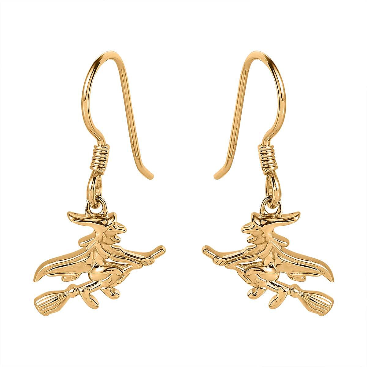 Vermeil Yellow Gold Over Sterling Silver Halloween Witch Earrings 4.15 Grams