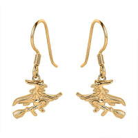 Vermeil Yellow Gold Over Sterling Silver Halloween Witch Earrings 4.15 Grams