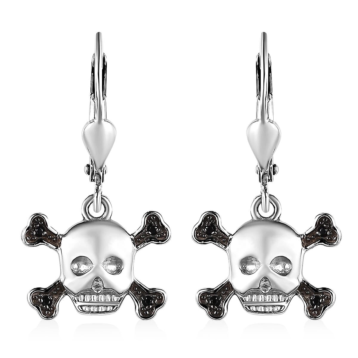 Thai Black Spinel Halloween Skull Earrings in Platinum Over Sterling Silver 0.15 ctw
