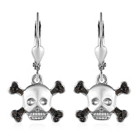 Thai Black Spinel Halloween Skull Earrings in Platinum Over Sterling Silver 0.15 ctw