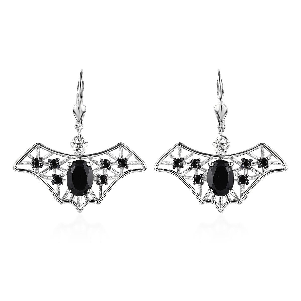 Thai Black Spinel Rearmouse Earrings in Platinum Over Sterling Silver 3.70 ctw