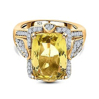 Green Gold Quartz and White Zircon 7.80 ctw Ring in 14K YG Over Sterling Silver (Size 10)
