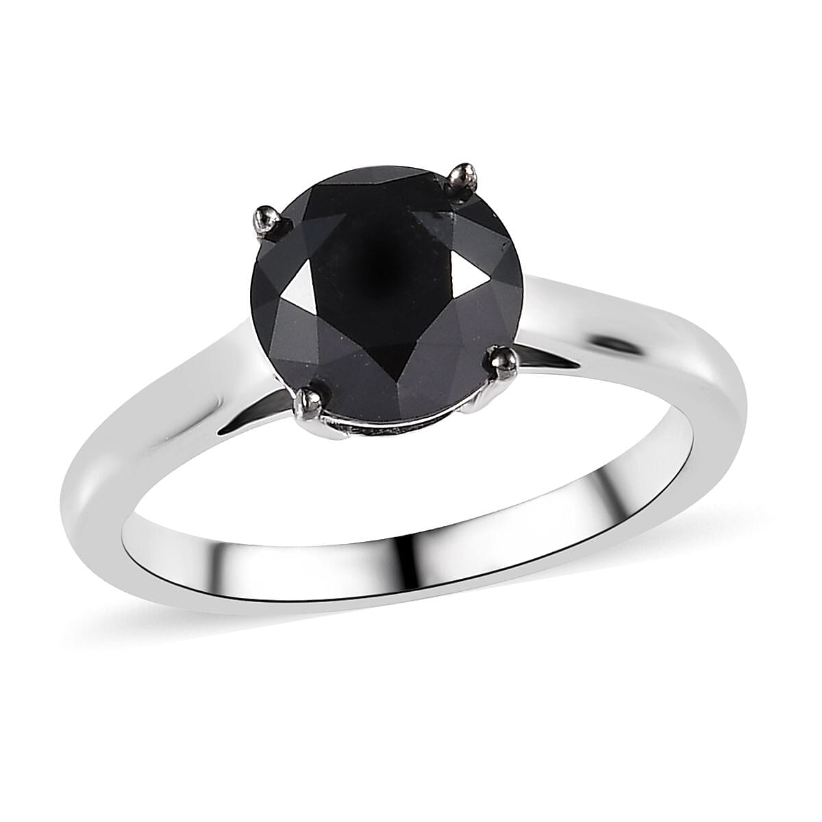 Black Diamond Solitaire Ring in Platinum Over Sterling Silver 2.00 ctw