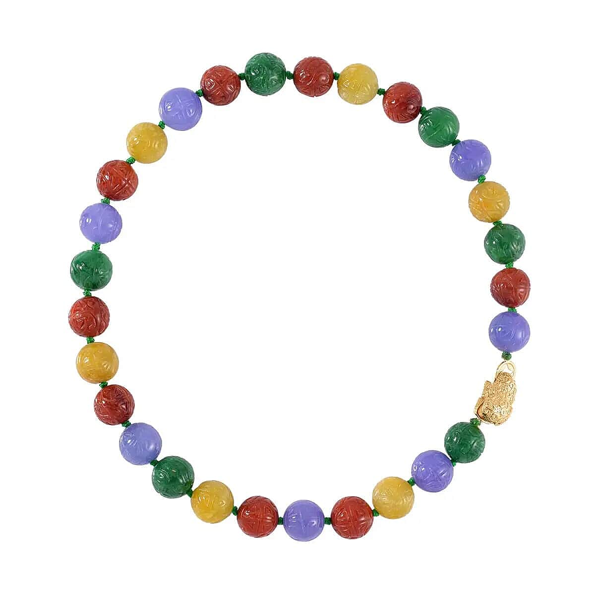 One Time Only Multi Color Jade 14-15mm Beaded Necklace (18 Inches) in Vermeil YG Over Sterling Silver 660.00 ctw