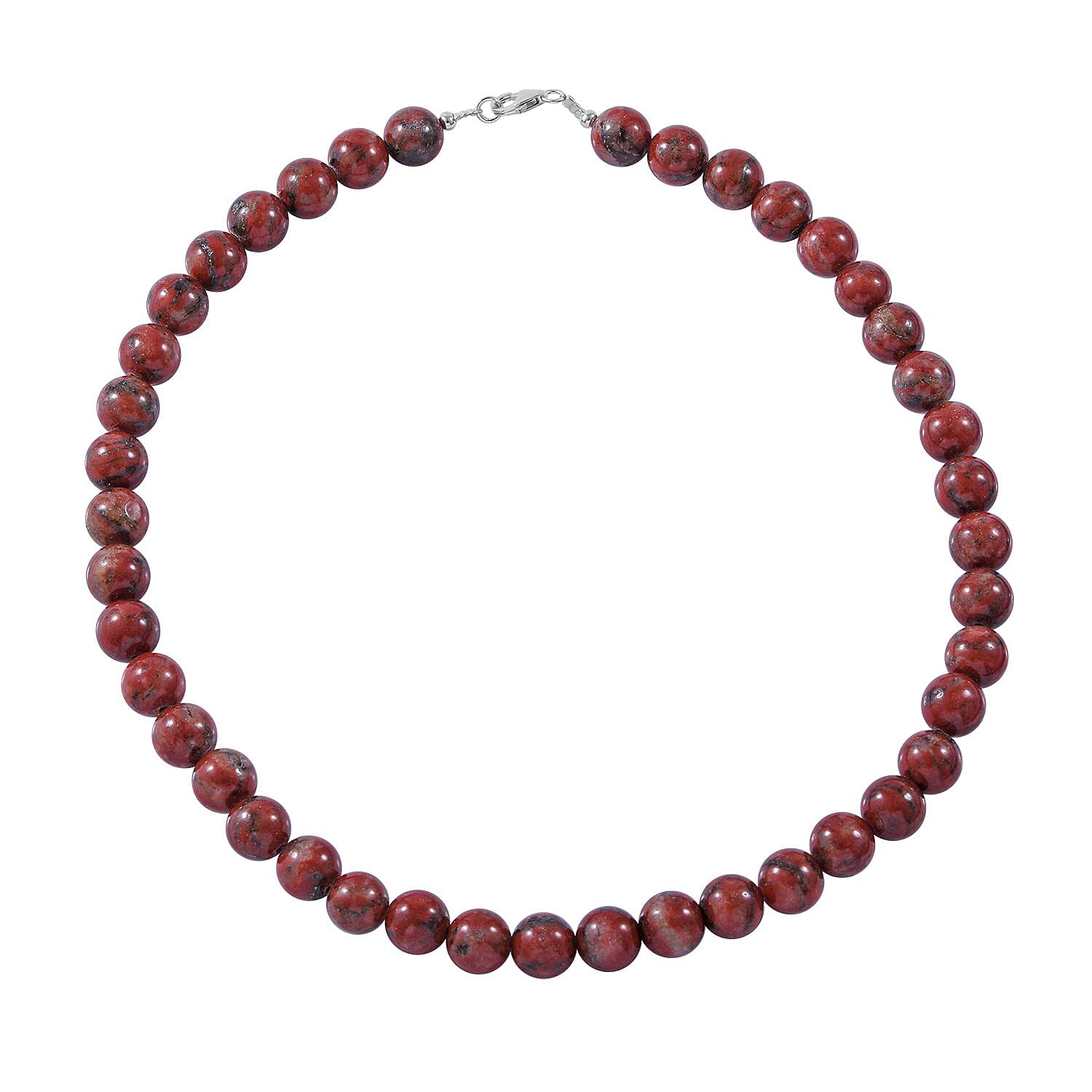 Red Jasper Beaded Necklace 18 Inches in Sterling Silver 300.00 ctw