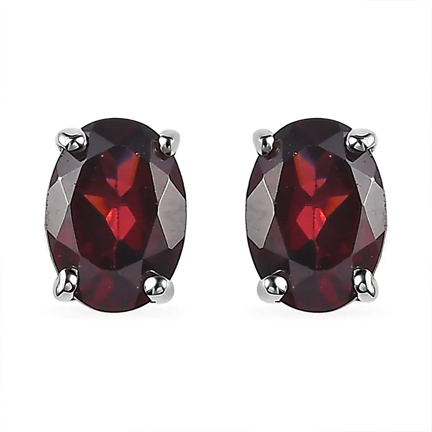 Mozambique Garnet Solitaire Stud Earrings in Platinum Over Sterling Silver 2.00 ctw