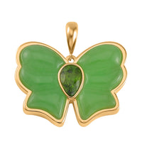 Green Jade (D) and Chrome Diopside Butterfly Pendant in Vermeil Yellow Gold Over Sterling Silver 8.40 ctw
