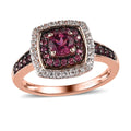 Tanzanian Rhodolite Garnet and White Zircon Double Halo Ring in Vermeil Rose Gold Over Sterling Silver 1.40 ctw - Sticky add to cart bar