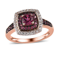 Tanzanian Rhodolite Garnet and White Zircon Double Halo Ring in Vermeil Rose Gold Over Sterling Silver 1.40 ctw