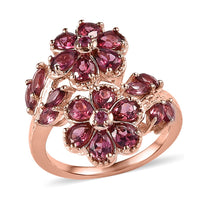 Tanzanian Rhodolite Garnet Floral Bypass Ring in Vermeil Rose Gold Over Sterling Silver 3.15 ctw