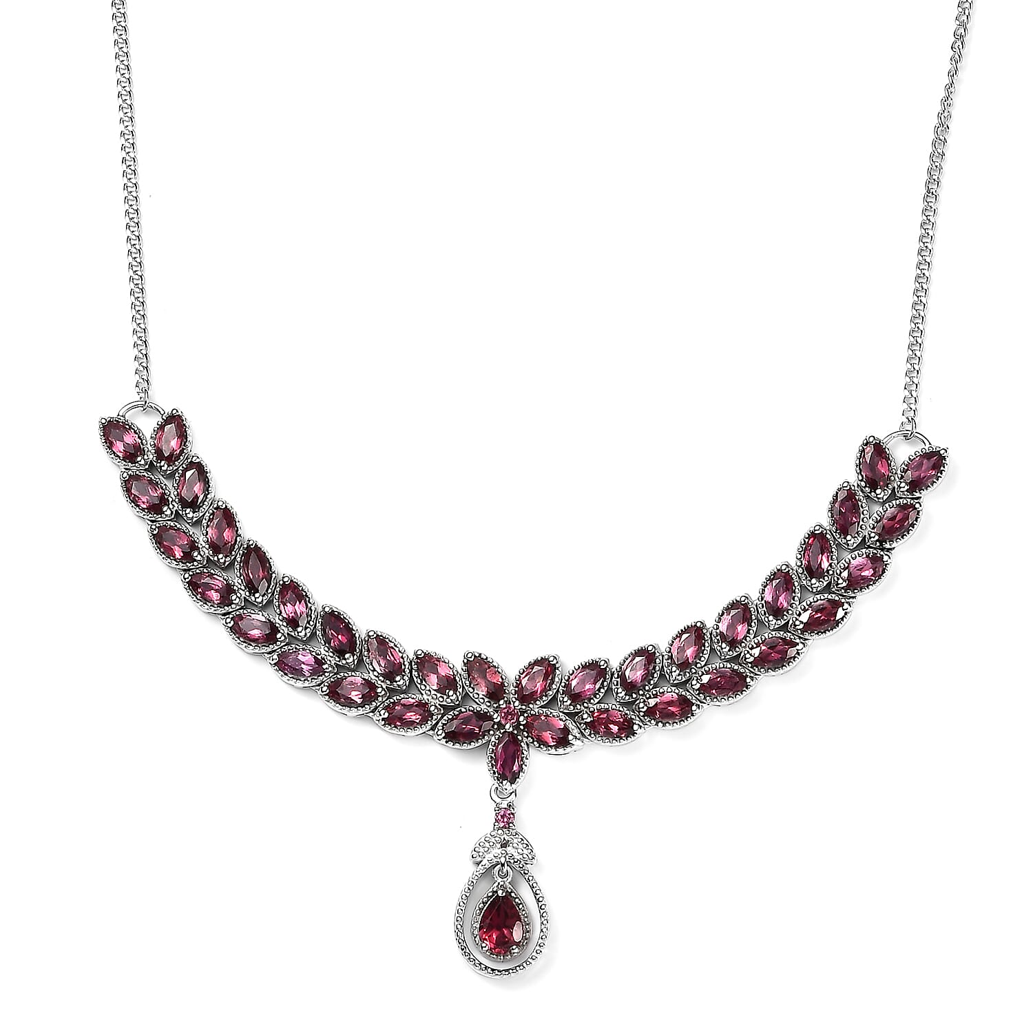 Tanzanian Rhodolite Garnet Necklace 18-20 Inches in Platinum Over Sterling Silver 9.25 ctw