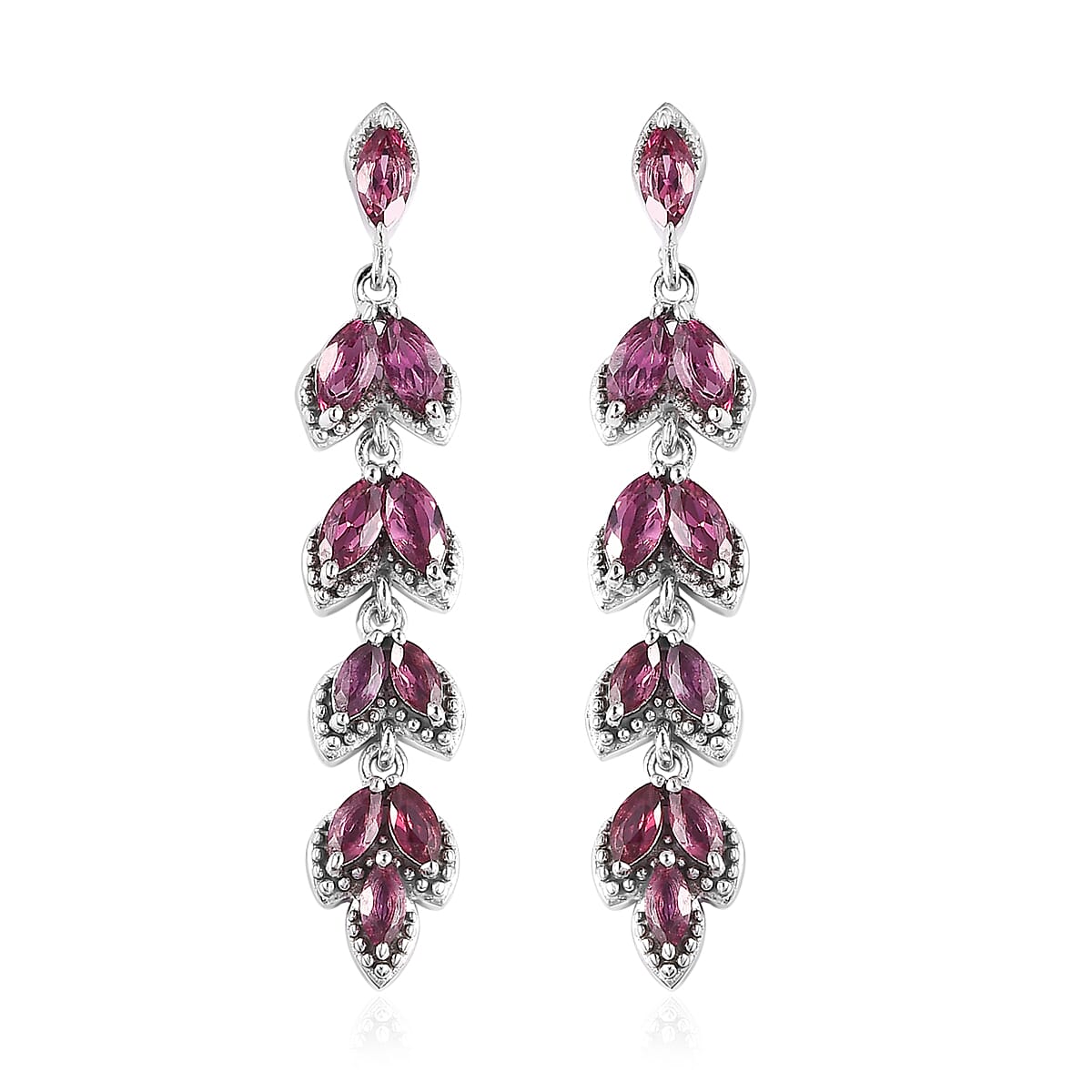 Tanzanian Rhodolite Garnet Dangling Earrings in Platinum Over Sterling Silver 2.75 ctw
