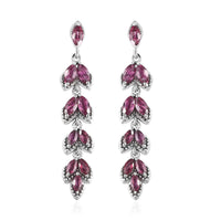Tanzanian Rhodolite Garnet Dangling Earrings in Platinum Over Sterling Silver 2.75 ctw