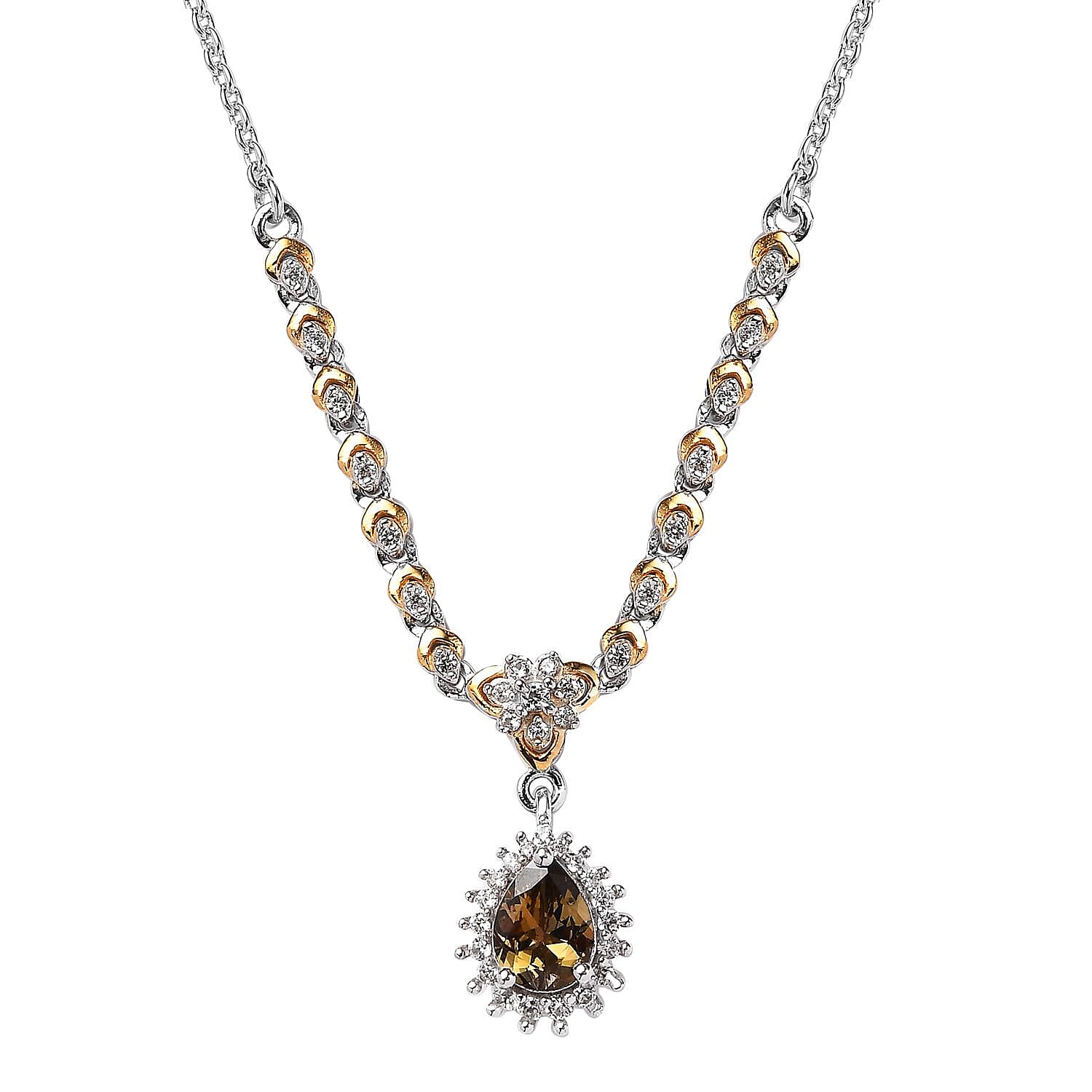Golden Tanzanite and White Zircon Necklace 18-20 Inches in Vermeil Yellow Gold and Platinum Over Sterling Silver 1.00 ctw